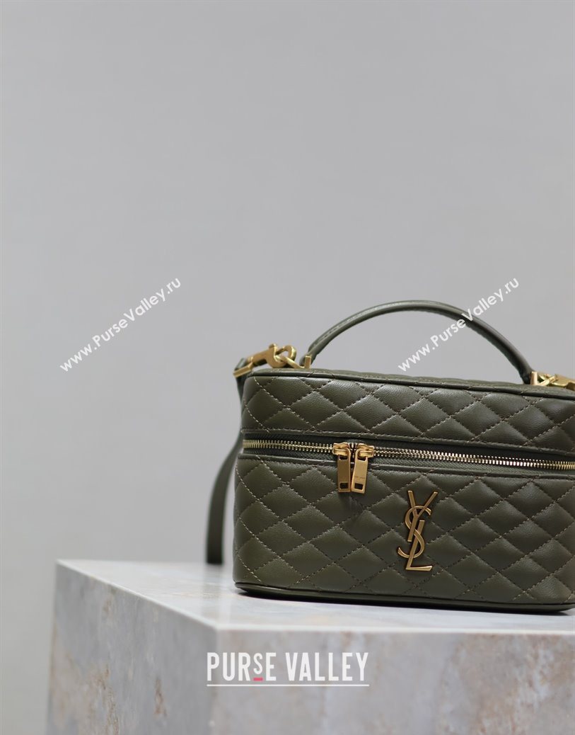 Saint Laurent Gaby Vanity Bag in Quilted Lambskin Dark Green 2025 766731 (YY-250802042)