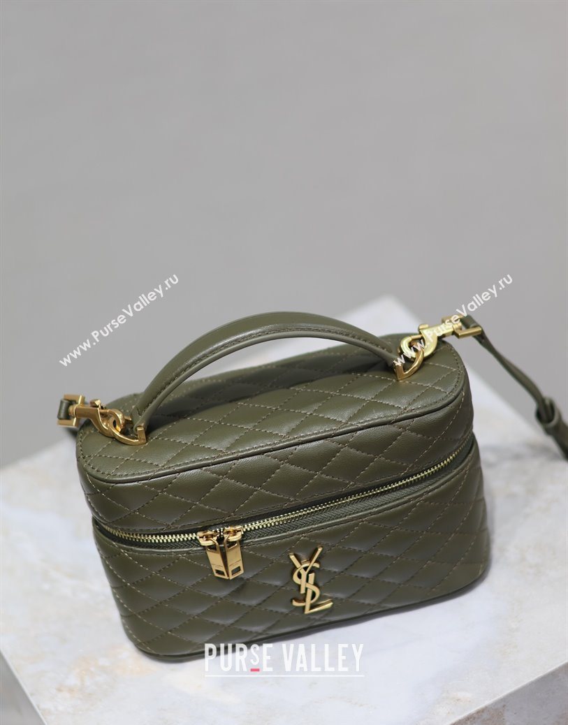 Saint Laurent Gaby Vanity Bag in Quilted Lambskin Dark Green 2025 766731 (YY-250802042)