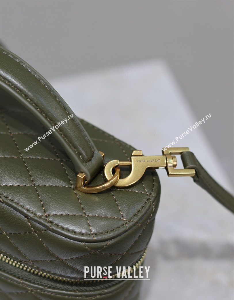 Saint Laurent Gaby Vanity Bag in Quilted Lambskin Dark Green 2025 766731 (YY-250802042)