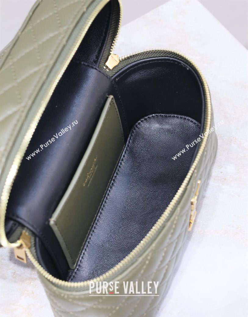 Saint Laurent Gaby Vanity Bag in Quilted Lambskin Dark Green 2025 766731 (YY-250802042)