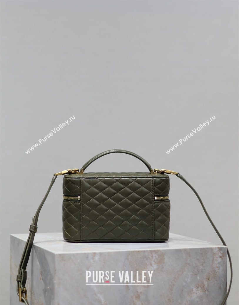 Saint Laurent Gaby Vanity Bag in Quilted Lambskin Dark Green 2025 766731 (YY-250802042)