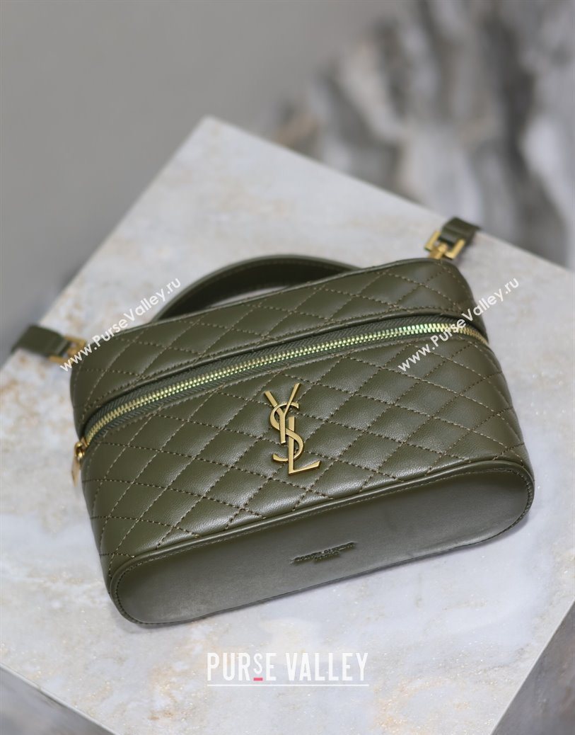 Saint Laurent Gaby Vanity Bag in Quilted Lambskin Dark Green 2025 766731 (YY-250802042)
