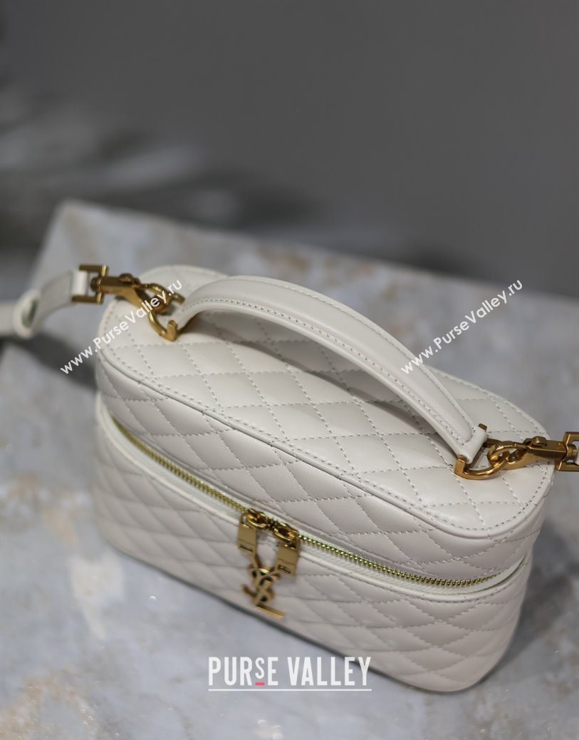 Saint Laurent Gaby Vanity Bag in Quilted Lambskin White 2025 766731 (YY-250802043)