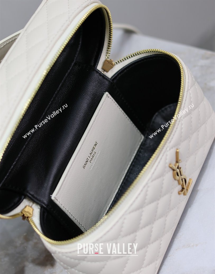 Saint Laurent Gaby Vanity Bag in Quilted Lambskin White 2025 766731 (YY-250802043)