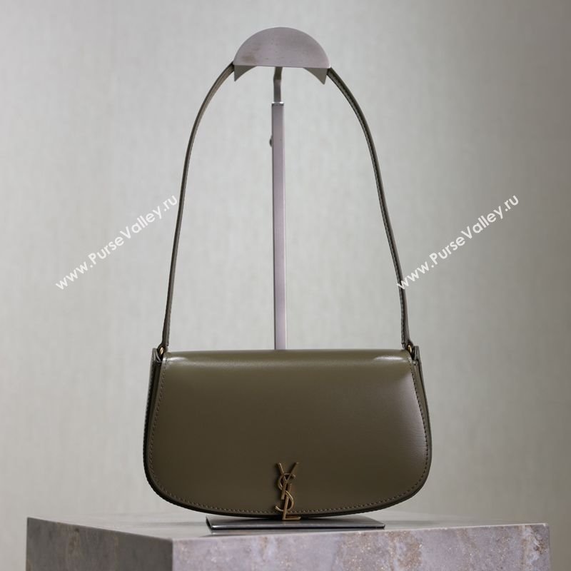Saint Laurent Mini Voltaire Half-Moon Shoulder Bag in Box Leather Wheat Green 2025 779642 (YY-250801064)