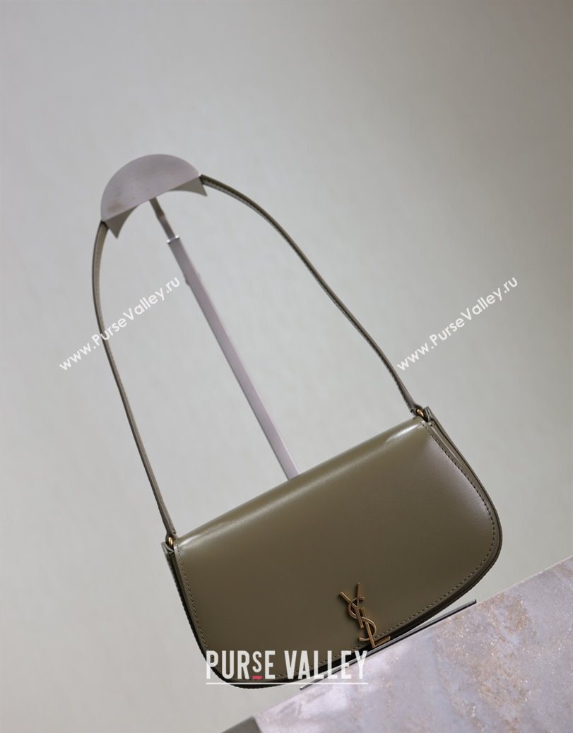 Saint Laurent Mini Voltaire Half-Moon Shoulder Bag in Box Leather Wheat Green 2025 779642 (YY-250801064)