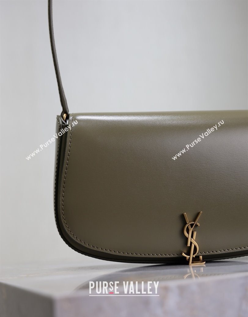 Saint Laurent Mini Voltaire Half-Moon Shoulder Bag in Box Leather Wheat Green 2025 779642 (YY-250801064)