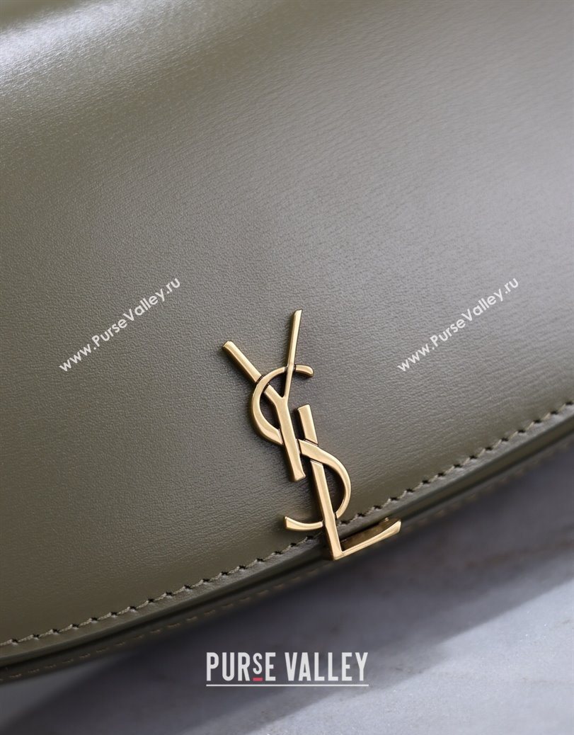Saint Laurent Mini Voltaire Half-Moon Shoulder Bag in Box Leather Wheat Green 2025 779642 (YY-250801064)