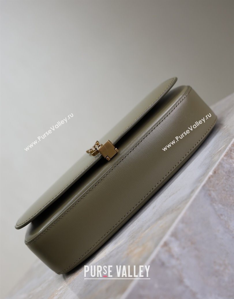 Saint Laurent Mini Voltaire Half-Moon Shoulder Bag in Box Leather Wheat Green 2025 779642 (YY-250801064)