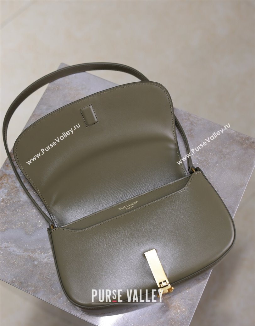 Saint Laurent Mini Voltaire Half-Moon Shoulder Bag in Box Leather Wheat Green 2025 779642 (YY-250801064)