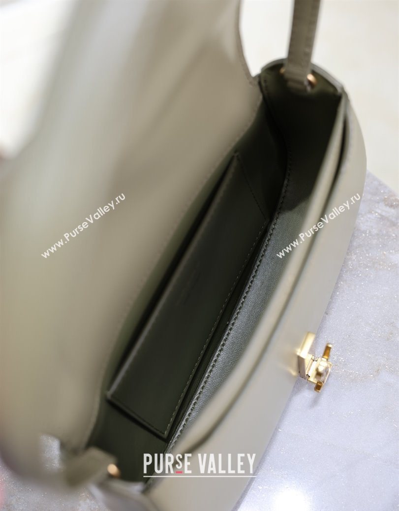 Saint Laurent Mini Voltaire Half-Moon Shoulder Bag in Box Leather Wheat Green 2025 779642 (YY-250801064)