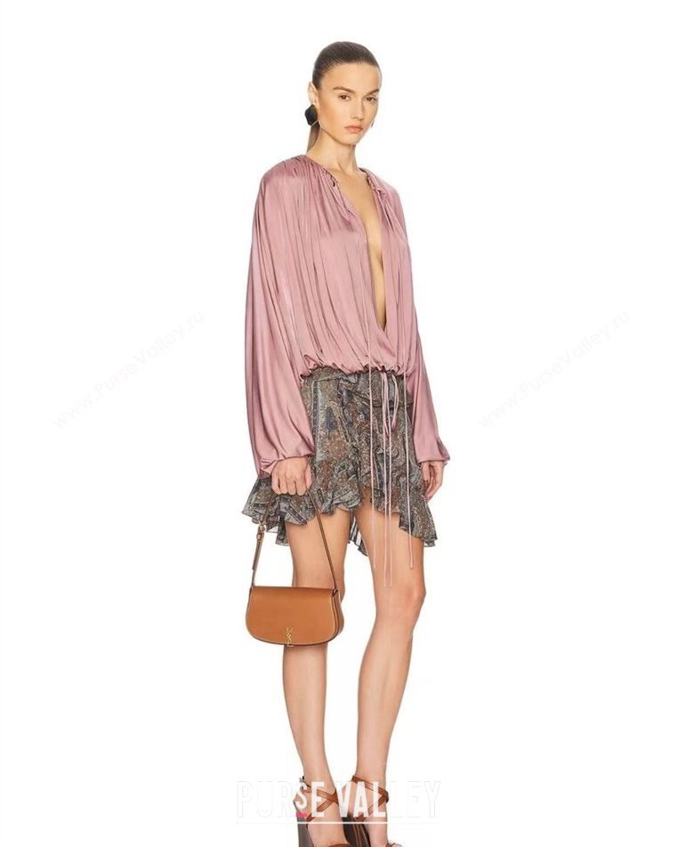 Saint Laurent Mini Voltaire Half-Moon Shoulder Bag in Box Leather Caramel Brown 2025 779642 (YY-250801065)