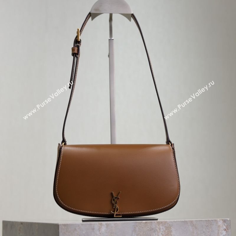 Saint Laurent Mini Voltaire Half-Moon Shoulder Bag in Box Leather Caramel Brown 2025 779642 (YY-250801065)