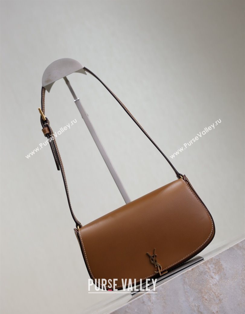 Saint Laurent Mini Voltaire Half-Moon Shoulder Bag in Box Leather Caramel Brown 2025 779642 (YY-250801065)