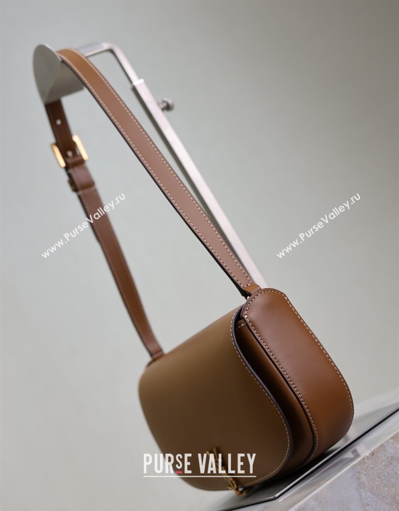 Saint Laurent Mini Voltaire Half-Moon Shoulder Bag in Box Leather Caramel Brown 2025 779642 (YY-250801065)
