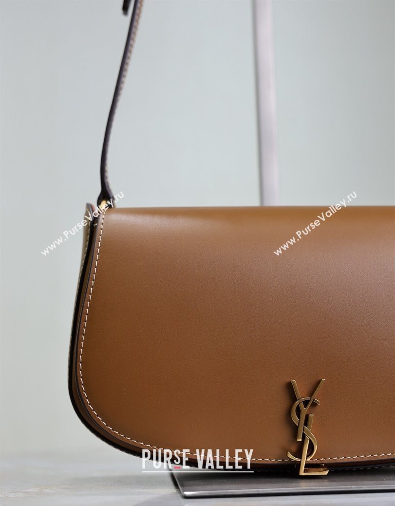 Saint Laurent Mini Voltaire Half-Moon Shoulder Bag in Box Leather Caramel Brown 2025 779642 (YY-250801065)