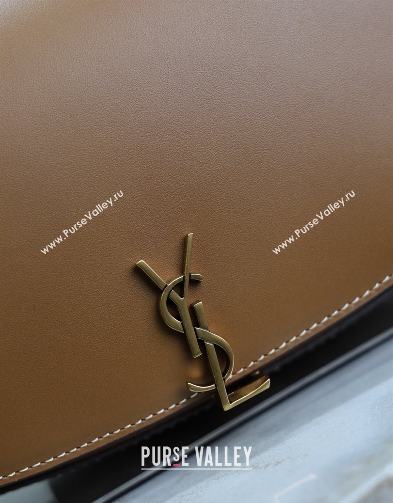Saint Laurent Mini Voltaire Half-Moon Shoulder Bag in Box Leather Caramel Brown 2025 779642 (YY-250801065)
