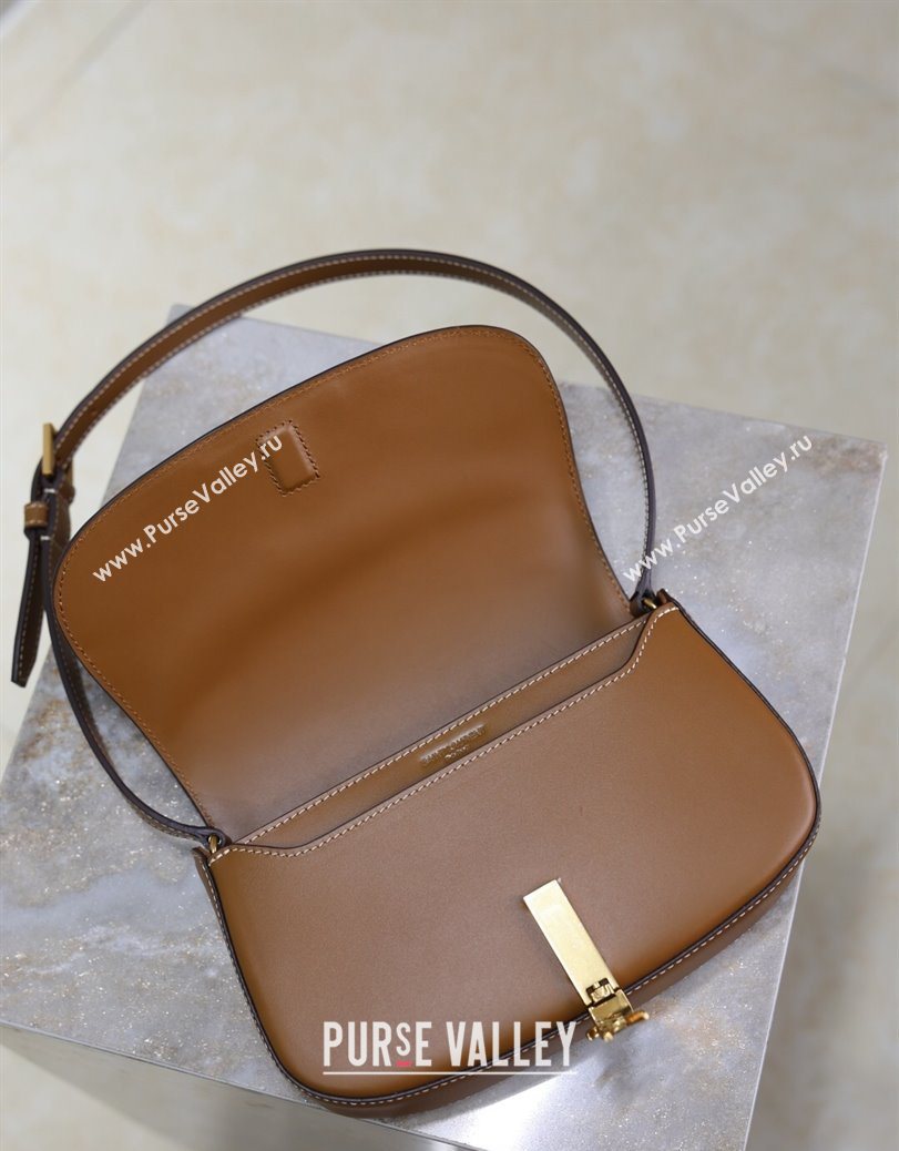Saint Laurent Mini Voltaire Half-Moon Shoulder Bag in Box Leather Caramel Brown 2025 779642 (YY-250801065)
