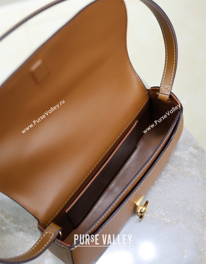 Saint Laurent Mini Voltaire Half-Moon Shoulder Bag in Box Leather Caramel Brown 2025 779642 (YY-250801065)