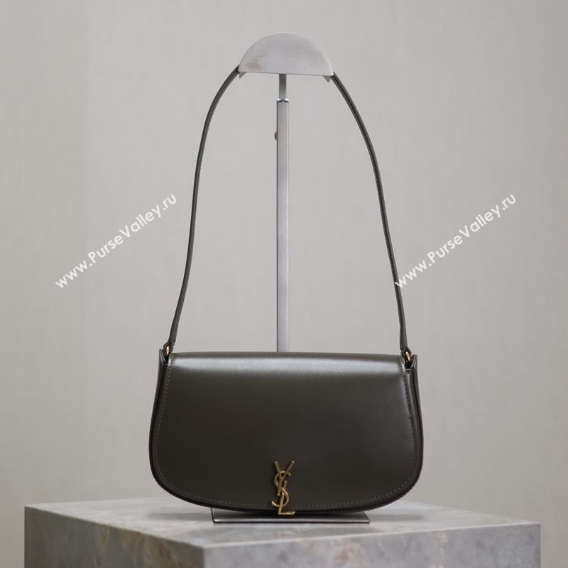 Saint Laurent Mini Voltaire Half-Moon Shoulder Bag in Box Leather Dark Green 2025 779642 (YY-250801066)