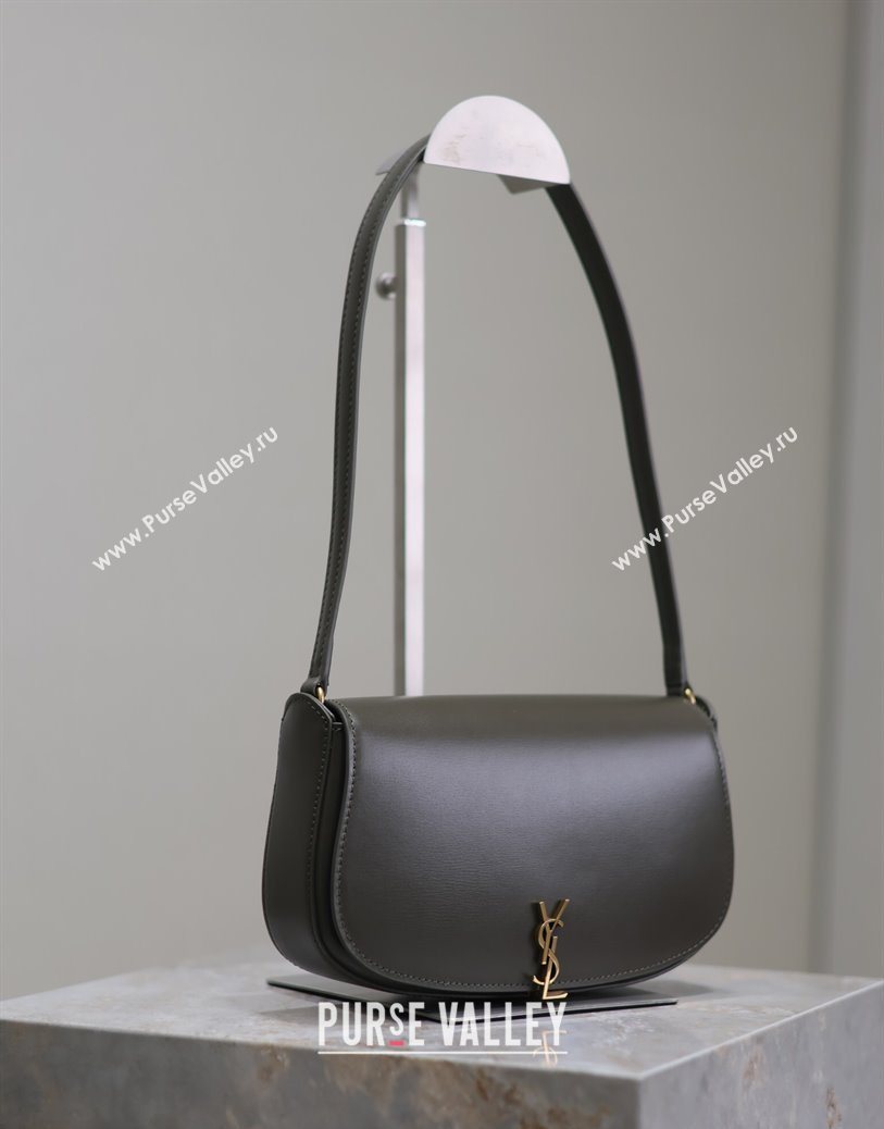 Saint Laurent Mini Voltaire Half-Moon Shoulder Bag in Box Leather Dark Green 2025 779642 (YY-250801066)
