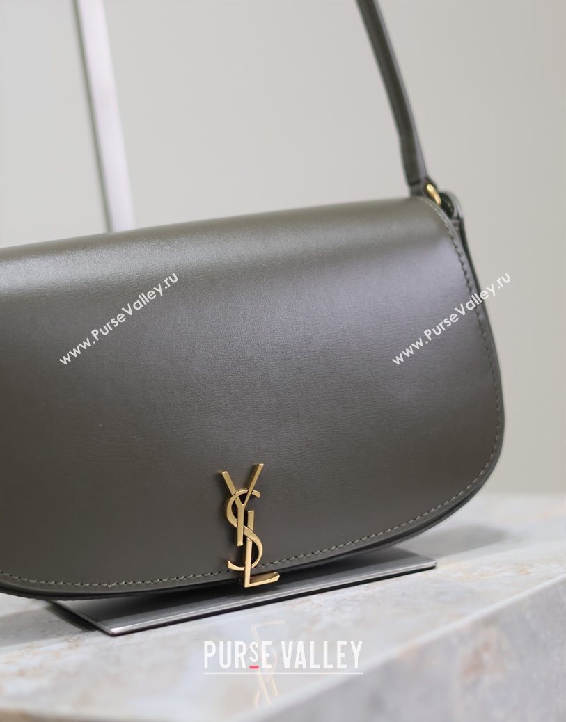 Saint Laurent Mini Voltaire Half-Moon Shoulder Bag in Box Leather Dark Green 2025 779642 (YY-250801066)