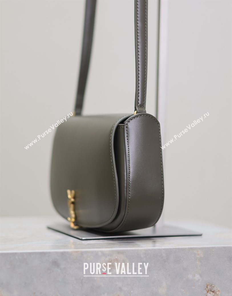 Saint Laurent Mini Voltaire Half-Moon Shoulder Bag in Box Leather Dark Green 2025 779642 (YY-250801066)