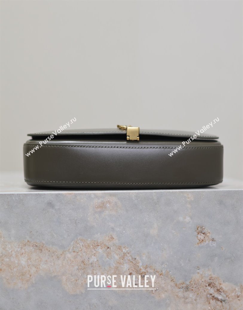 Saint Laurent Mini Voltaire Half-Moon Shoulder Bag in Box Leather Dark Green 2025 779642 (YY-250801066)