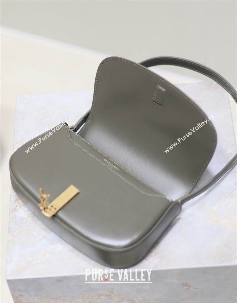 Saint Laurent Mini Voltaire Half-Moon Shoulder Bag in Box Leather Dark Green 2025 779642 (YY-250801066)