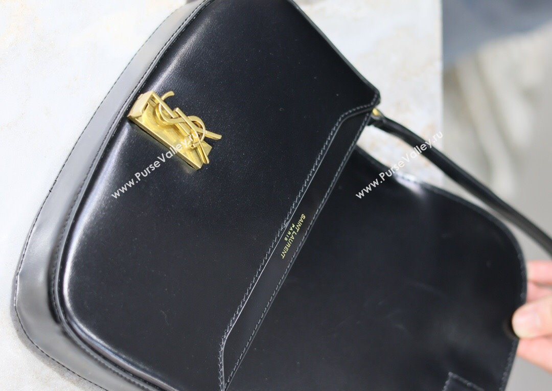 Saint Laurent Mini Voltaire Half-Moon Shoulder Bag in Box Leather Black 2025 779642 (YY-250801068)