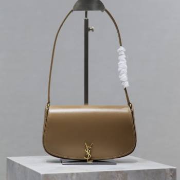 Saint Laurent Mini Voltaire Half-Moon Shoulder Bag in Box Leather Dark Toffee 2025 779642 (YY-250801069)