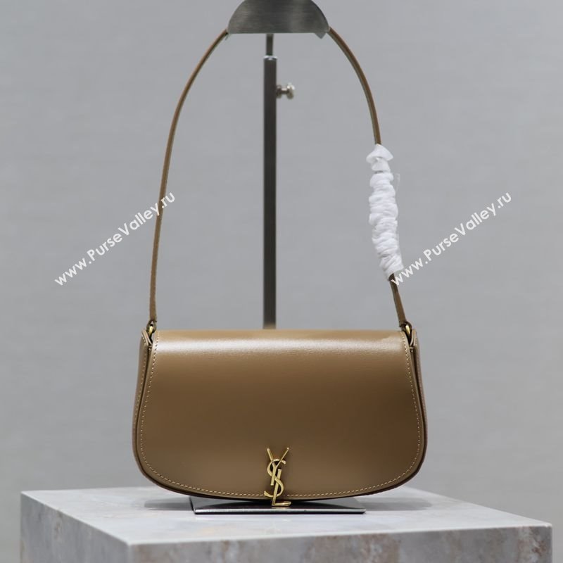 Saint Laurent Mini Voltaire Half-Moon Shoulder Bag in Box Leather Dark Toffee 2025 779642 (YY-250801069)
