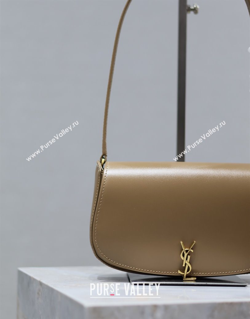 Saint Laurent Mini Voltaire Half-Moon Shoulder Bag in Box Leather Dark Toffee 2025 779642 (YY-250801069)