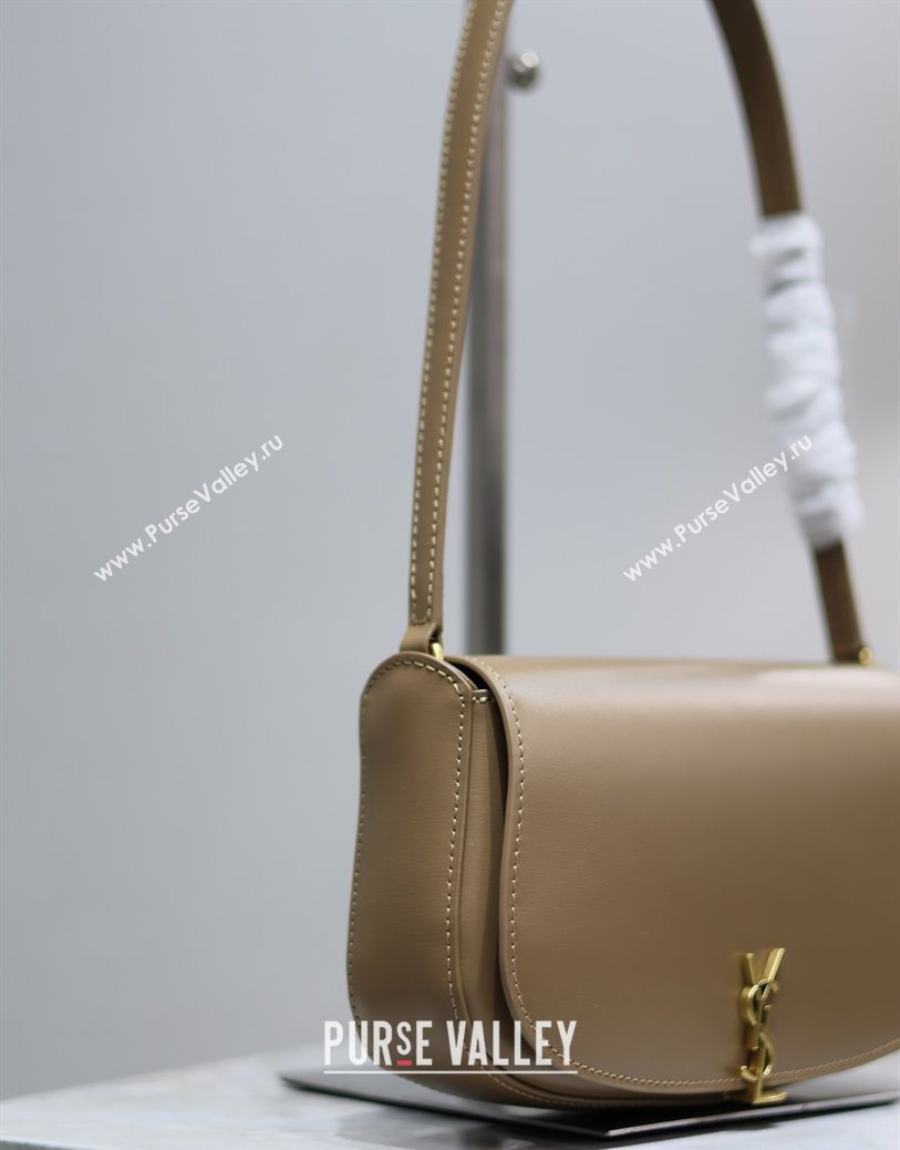 Saint Laurent Mini Voltaire Half-Moon Shoulder Bag in Box Leather Dark Toffee 2025 779642 (YY-250801069)