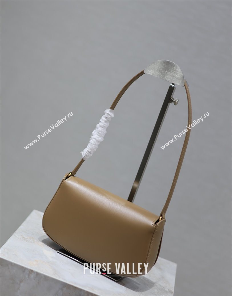 Saint Laurent Mini Voltaire Half-Moon Shoulder Bag in Box Leather Dark Toffee 2025 779642 (YY-250801069)