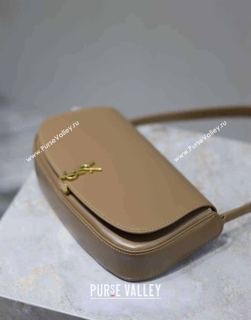 Saint Laurent Mini Voltaire Half-Moon Shoulder Bag in Box Leather Dark Toffee 2025 779642 (YY-250801069)