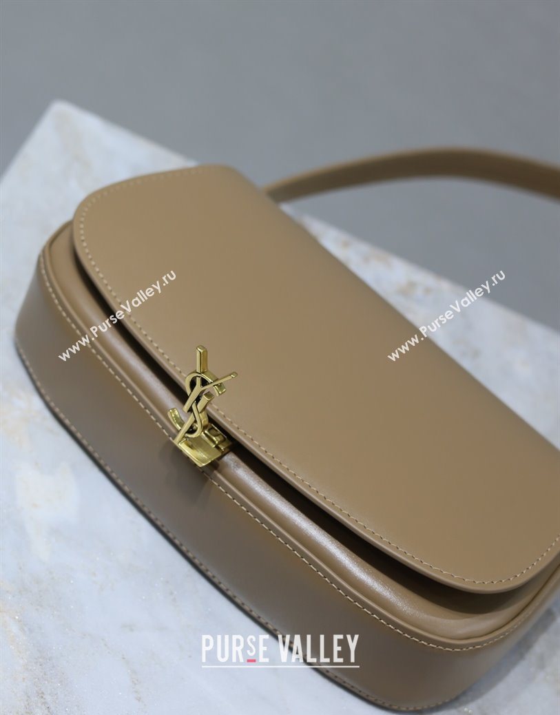 Saint Laurent Mini Voltaire Half-Moon Shoulder Bag in Box Leather Dark Toffee 2025 779642 (YY-250801069)