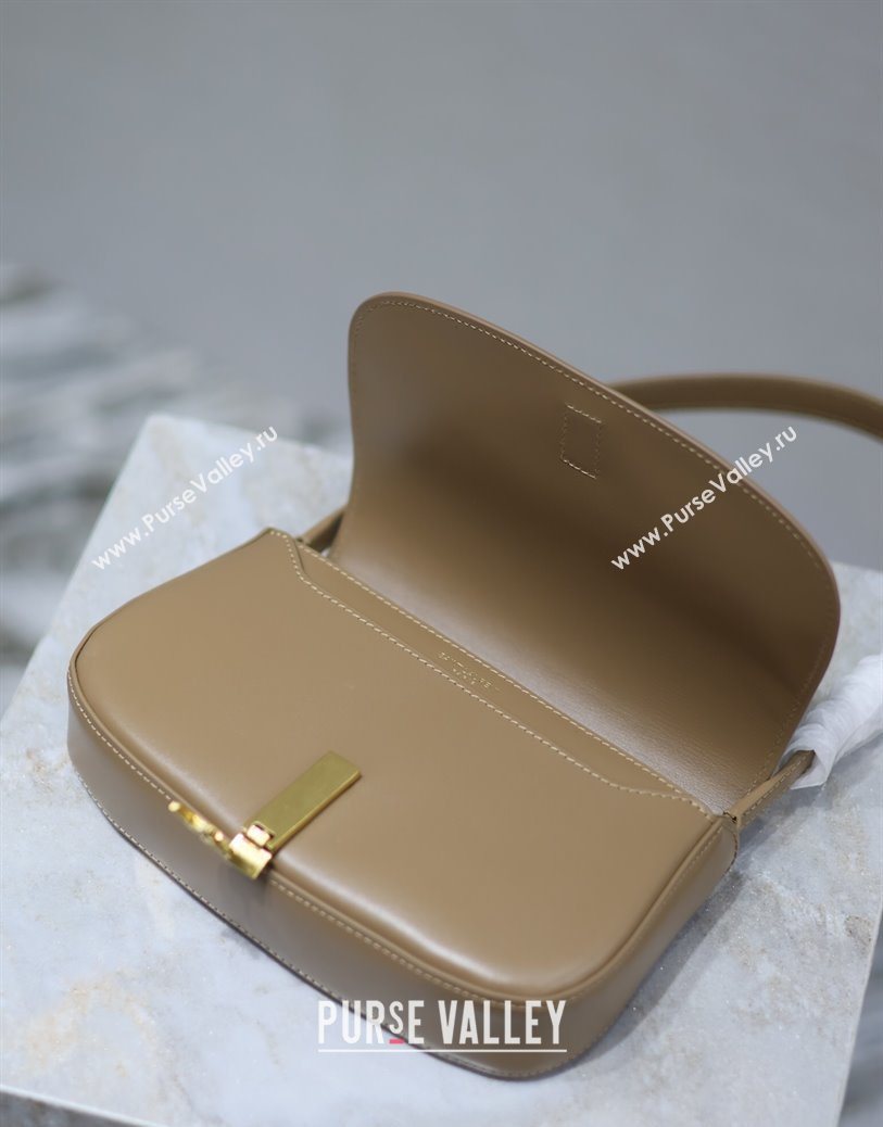 Saint Laurent Mini Voltaire Half-Moon Shoulder Bag in Box Leather Dark Toffee 2025 779642 (YY-250801069)