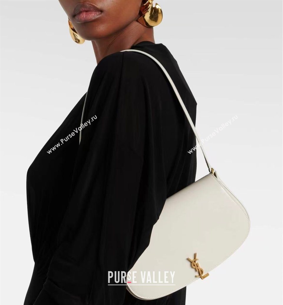 Saint Laurent Mini Voltaire Half-Moon Shoulder Bag in Box Leather White 2025 779642 (YY-250801070)