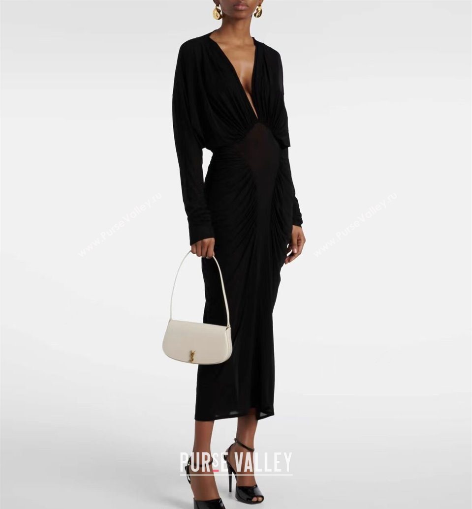 Saint Laurent Mini Voltaire Half-Moon Shoulder Bag in Box Leather White 2025 779642 (YY-250801070)