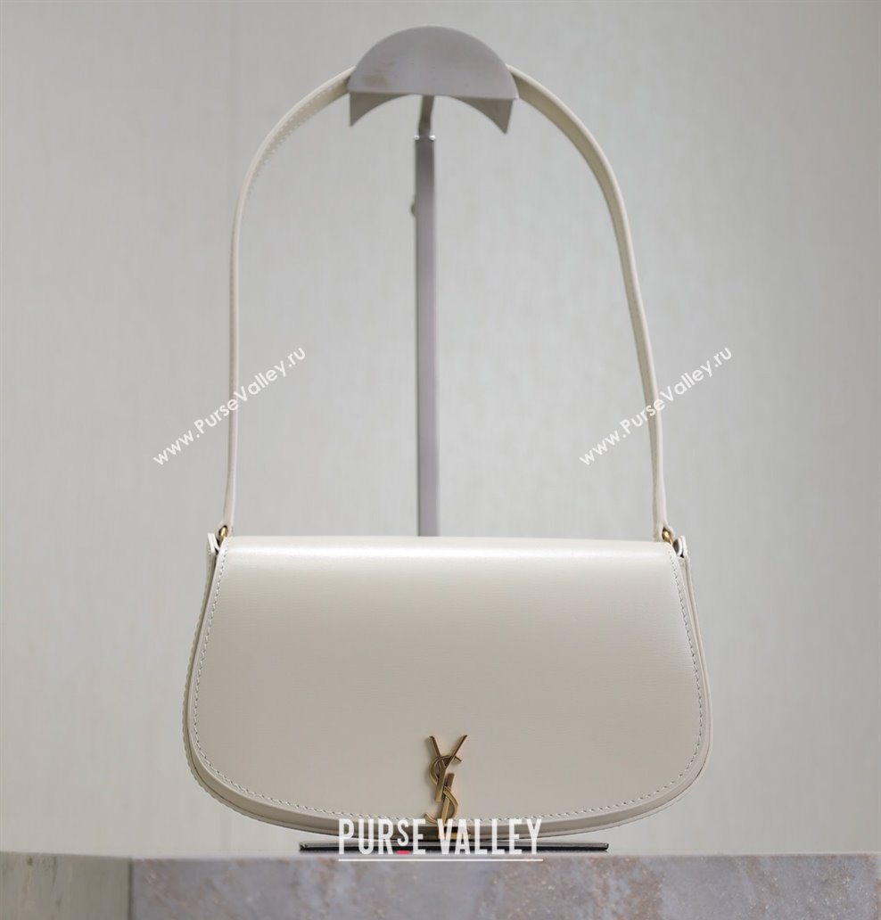 Saint Laurent Mini Voltaire Half-Moon Shoulder Bag in Box Leather White 2025 779642 (YY-250801070)