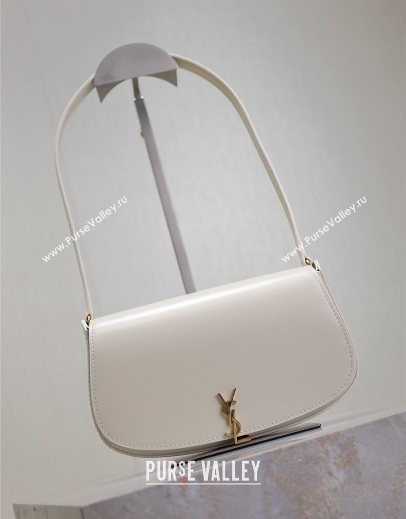 Saint Laurent Mini Voltaire Half-Moon Shoulder Bag in Box Leather White 2025 779642 (YY-250801070)
