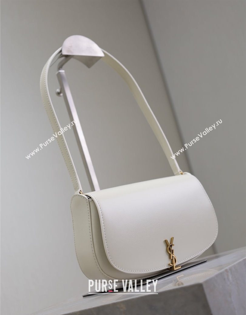Saint Laurent Mini Voltaire Half-Moon Shoulder Bag in Box Leather White 2025 779642 (YY-250801070)
