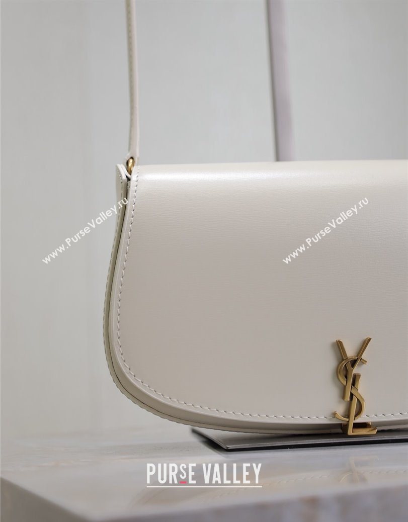 Saint Laurent Mini Voltaire Half-Moon Shoulder Bag in Box Leather White 2025 779642 (YY-250801070)