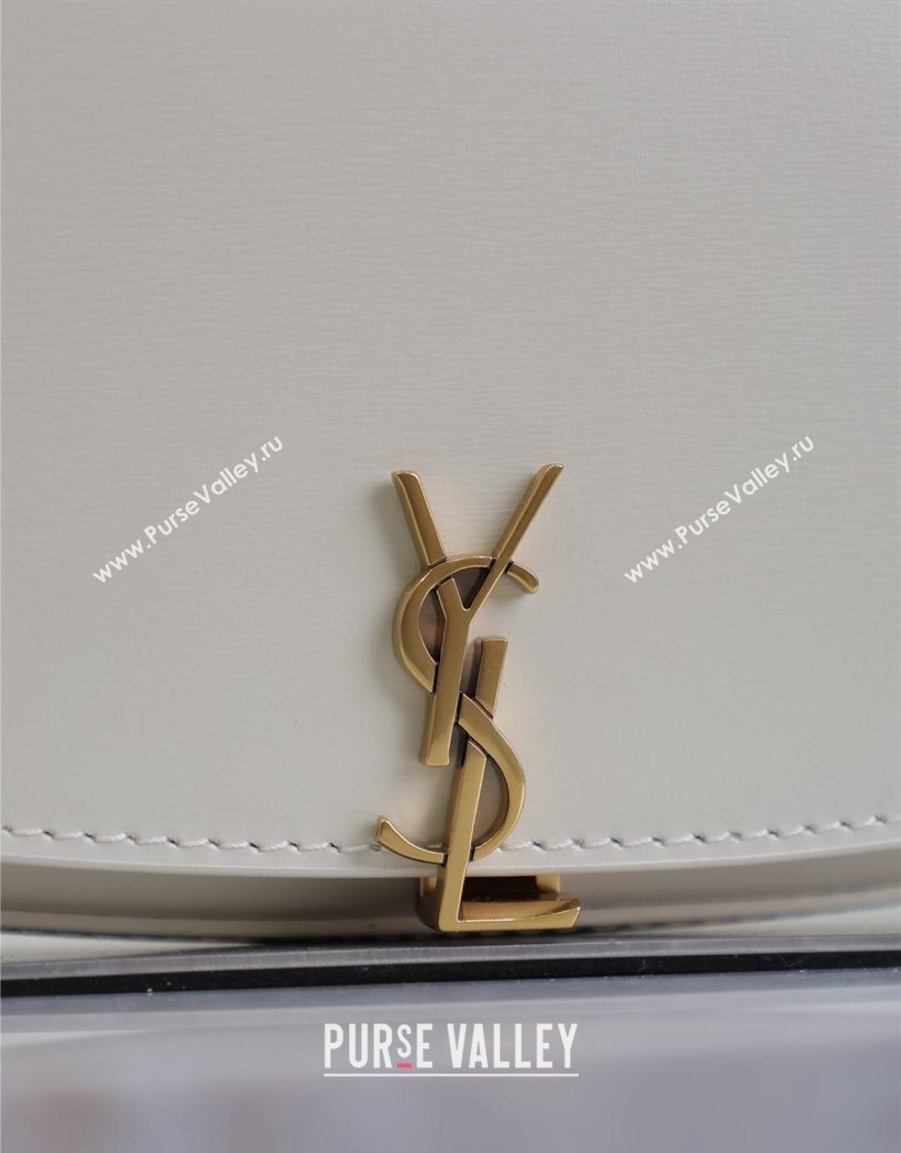 Saint Laurent Mini Voltaire Half-Moon Shoulder Bag in Box Leather White 2025 779642 (YY-250801070)