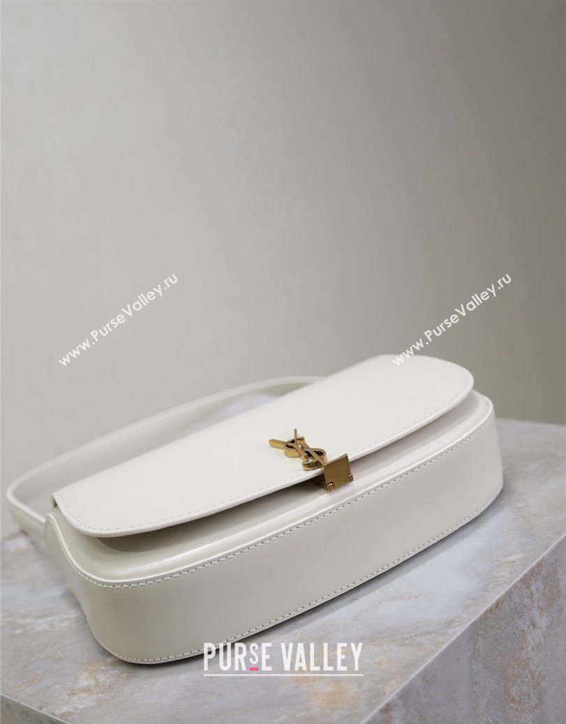 Saint Laurent Mini Voltaire Half-Moon Shoulder Bag in Box Leather White 2025 779642 (YY-250801070)
