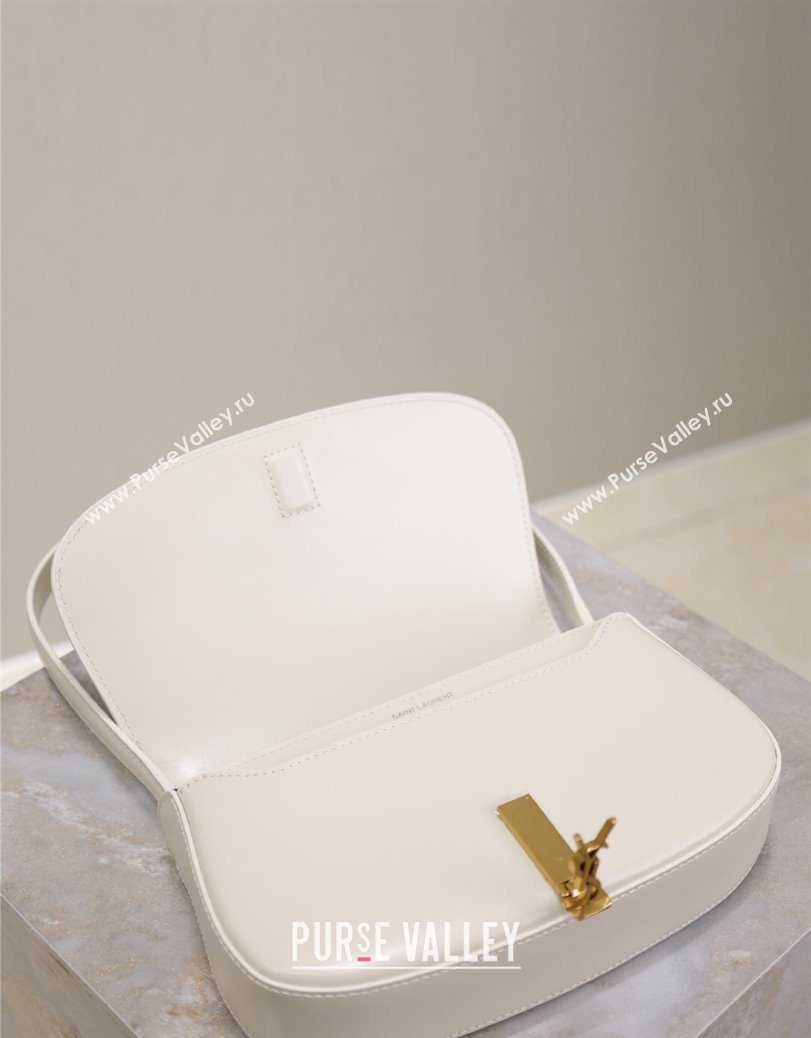 Saint Laurent Mini Voltaire Half-Moon Shoulder Bag in Box Leather White 2025 779642 (YY-250801070)