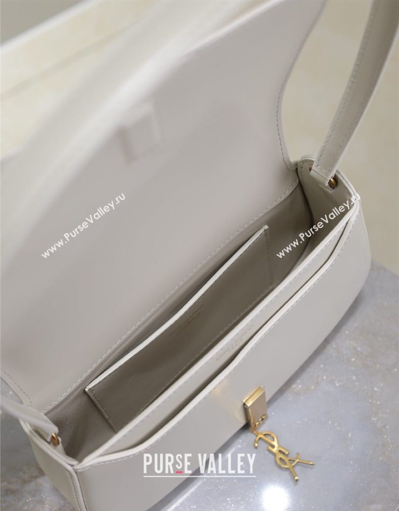 Saint Laurent Mini Voltaire Half-Moon Shoulder Bag in Box Leather White 2025 779642 (YY-250801070)