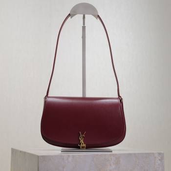 Saint Laurent Mini Voltaire Half-Moon Shoulder Bag in Box Leather Dark Burgundy 2025 779642 (YY-250801071)