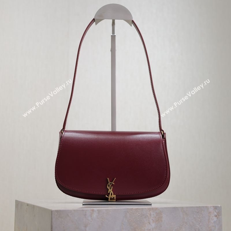Saint Laurent Mini Voltaire Half-Moon Shoulder Bag in Box Leather Dark Burgundy 2025 779642 (YY-250801071)